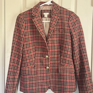 J.Crew Schoolboy Blazer Houndstooth Plaid Red Size 00 Wool Blend Jacket